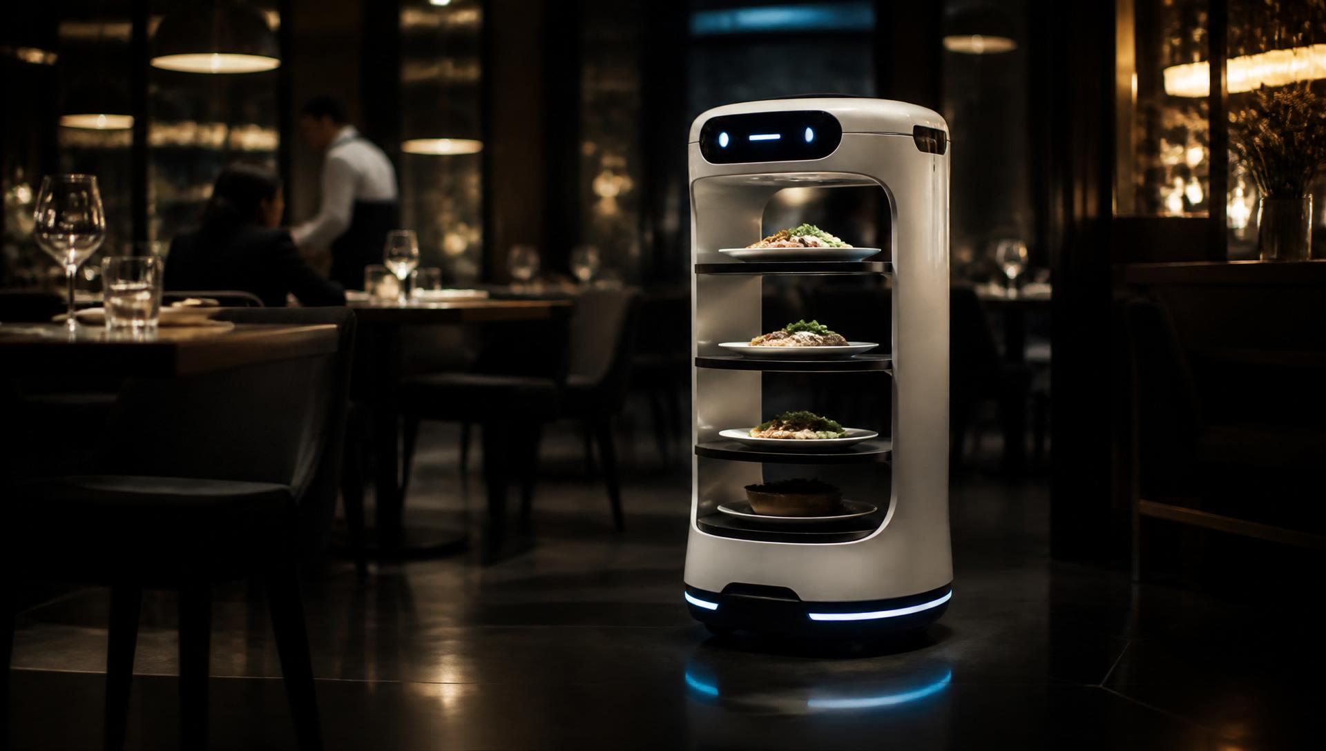 Autonómny donáškový robot Keenon obsluhujúci hostí v prémiovej reštaurácii