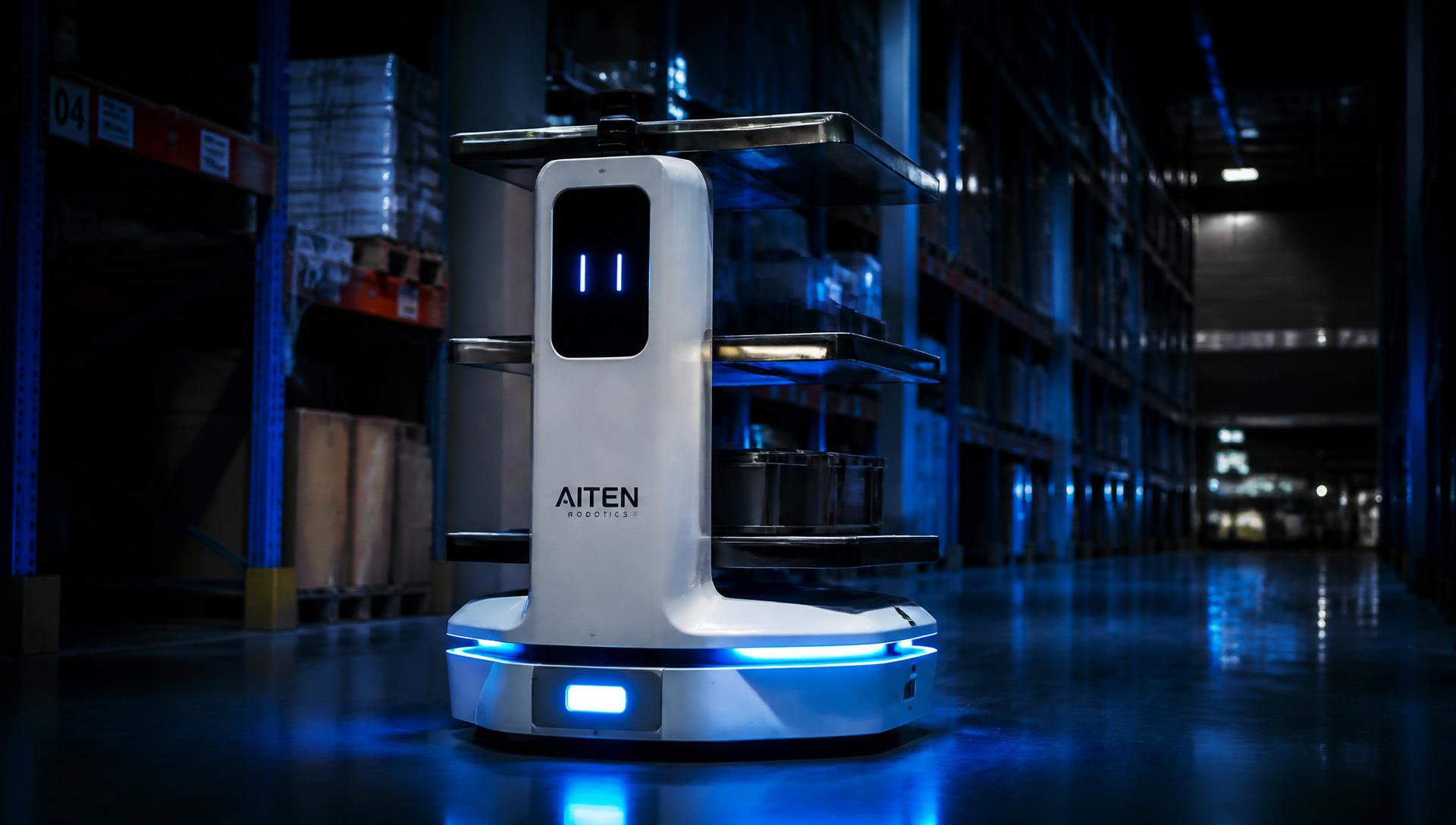 Autonómny logistický robot Keenon prepravujúci materiál v modernom sklade